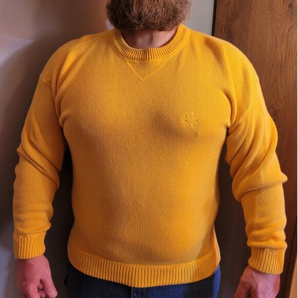 Vntg 80s 90s Great Lakes Recreation Mens Yellow Cotton Knit Sweater XL Dadcore - Picture 1 of 10